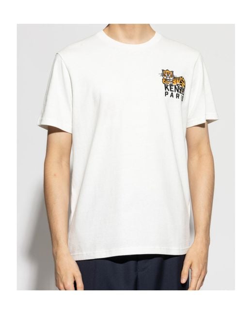 KENZO White T-Shirt With Embroidered Logo for men
