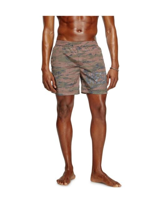 DIESEL Gray Rio-41-Utlt Logo Printed Swim Shorts for men