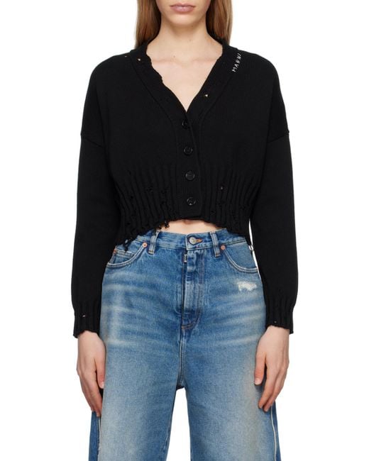 Marni Black Distressed Cropped Knitted Cardigan