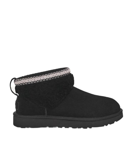 Ugg Black Classic Ultra Mini Maxi Curly Ankle Boots