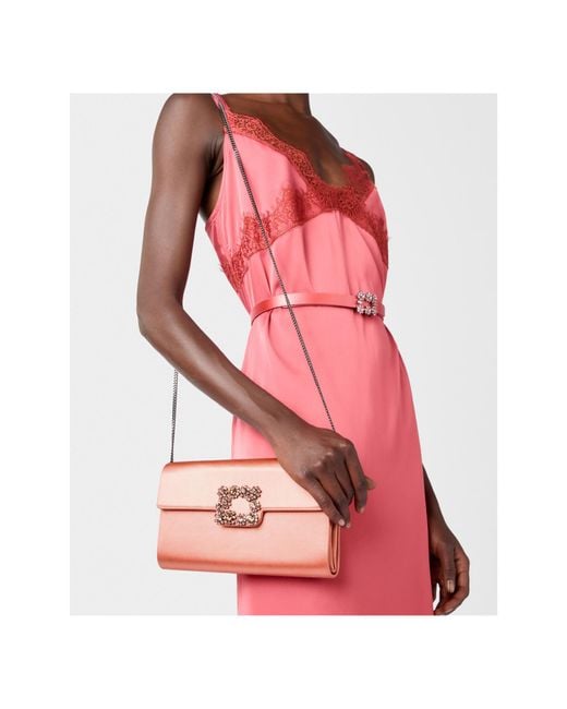 Roger Vivier Pink Efflorescence Embellished Satin Clutch Bag