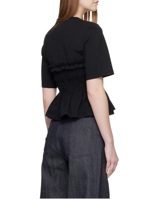 CECILIE BAHNSEN Black Vilde Smocked Peplum T-Shirt