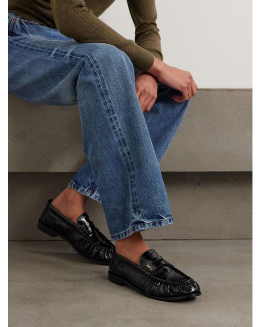 Saint Laurent Black Le Loafer Logo Plaque Slip-On Loafers