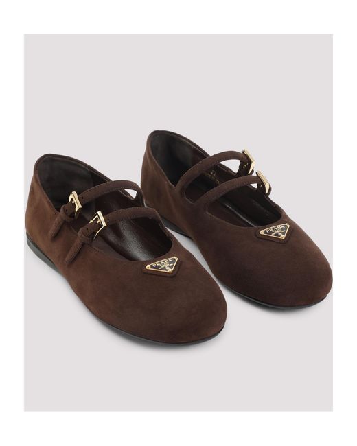 Prada Brown Triangle-Logo Ballerinas