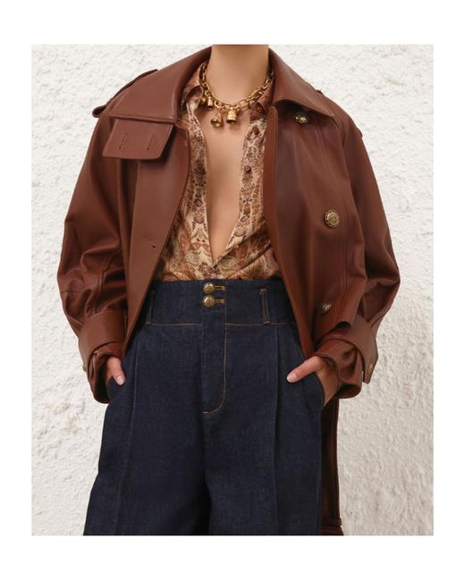 Zimmermann Brown Hypnotic Leather Crop Trench Jacket