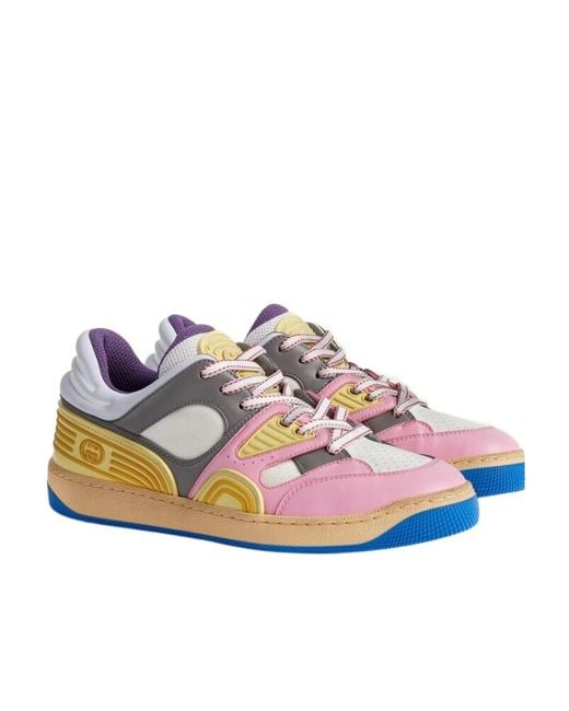 Gucci Pink Panelled Leather Sneakers