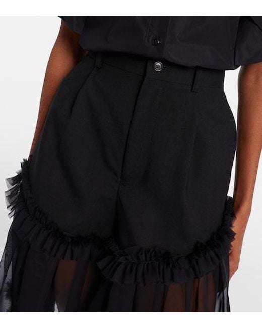 Comme des Garçons Black Ruffled Tulle And Wool Shorts