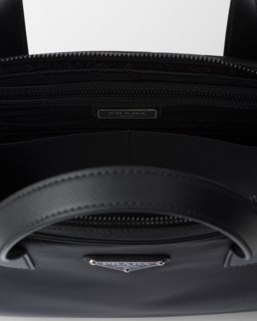 Prada Black Re-Nylon Logo-Triangle Zip-Up Briefcase for men