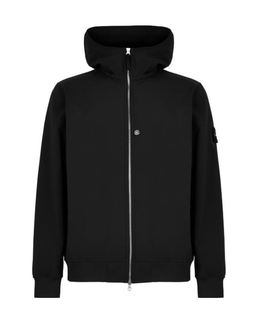 Stone Island Black Water And Wind Resistant Hooded Softshell Jacket for men