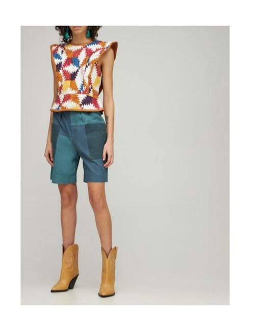 Isabel Marant Blue Stitched Casual Shorts