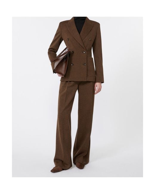 Max Mara Brown Pleated Checked Trousers