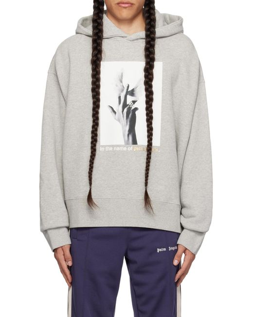 Palm Angels Gray Photograph-Print Cotton Hoodie for men
