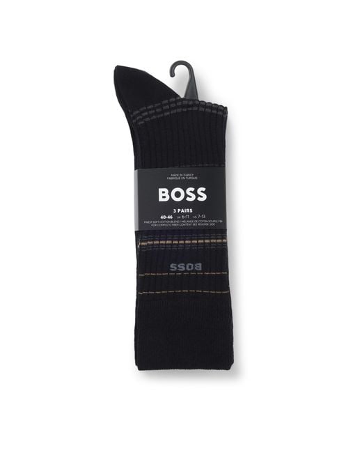 Boss Black Striped Cotton Socks for men