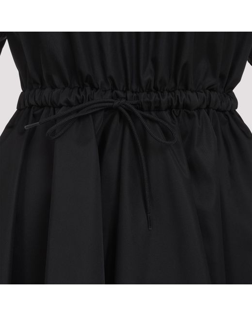 Prada Black Logo Plaque Drawstring Mini Dress