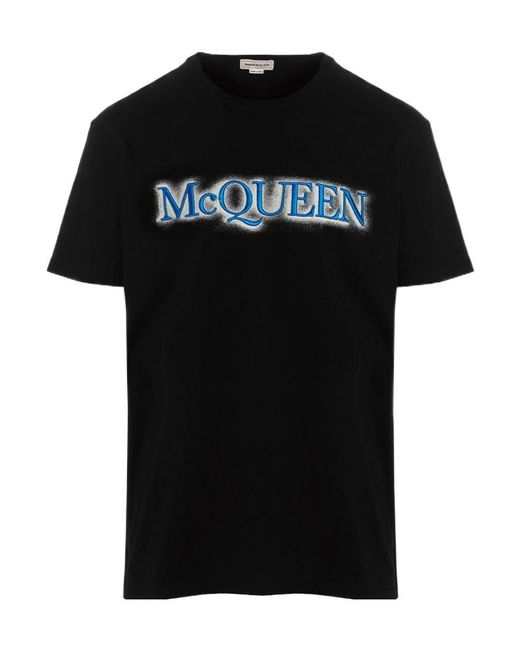 McQueen Black Logo Printed Crewneck T-Shirt for men