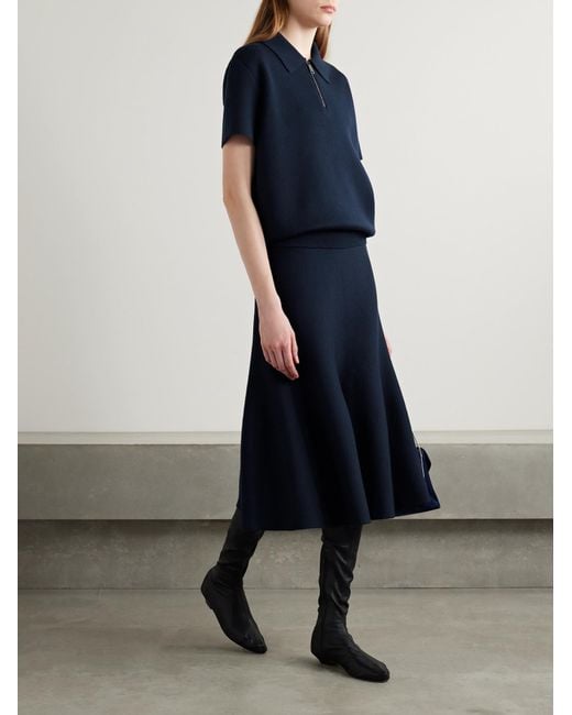 Khaite Blue Peplum-Hem Knitted Skirt