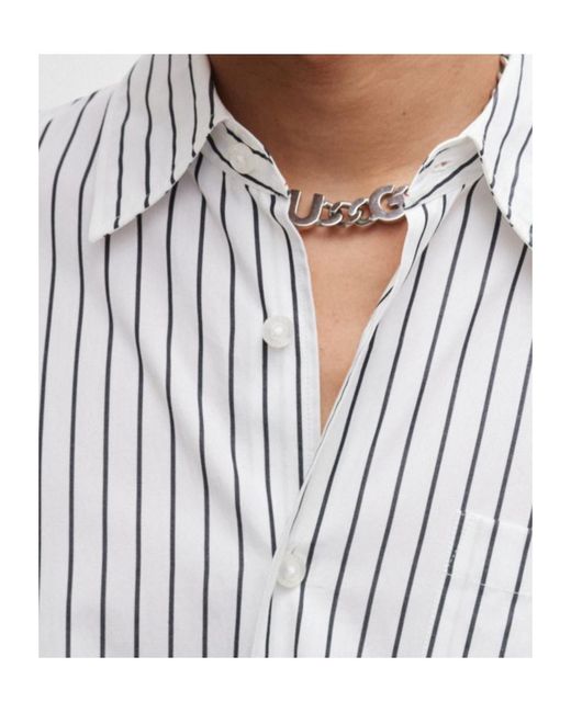 Boss White Striped Cotton Poplin Oversized Shirt for men