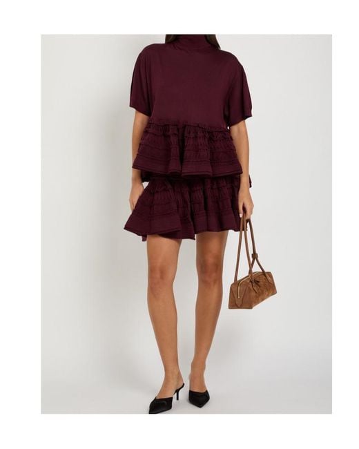 Alaïa Red Ruffled Wool-Blend Mini Skirt