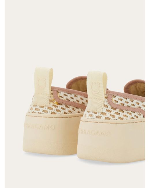 Ferragamo Natural Ferragamo Logo Jacquard Platform Sneakers
