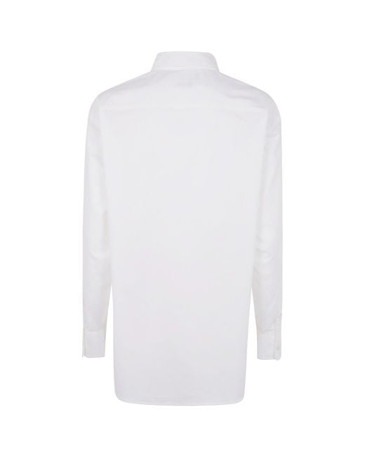 Ralph Lauren White Lauren Logo Embroidered Curved Hem Shirt
