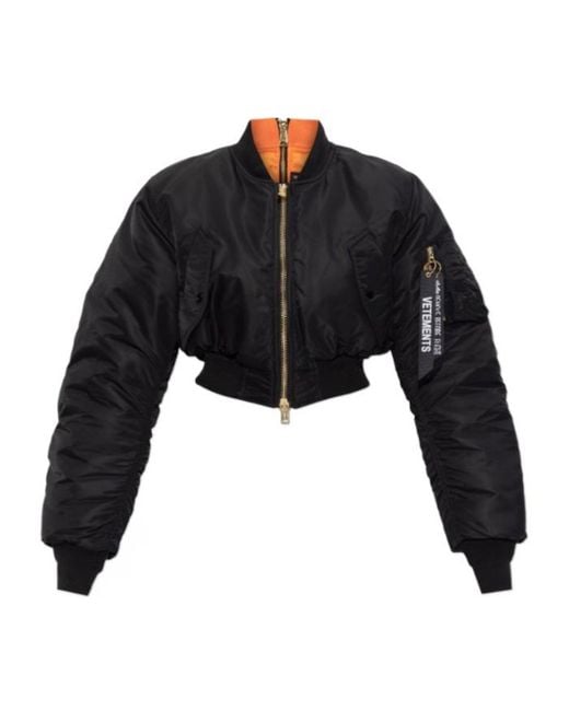 Vetements Black Zip-Up Cropped Bomber Jacket