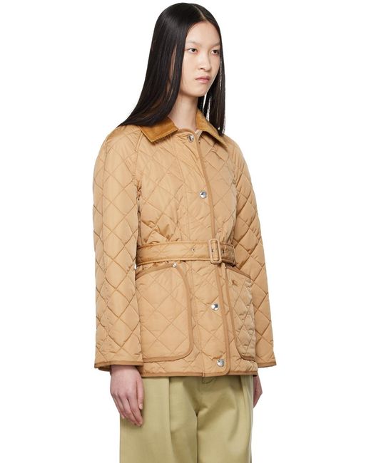 Burberry Natural Belted Waist Quilted Jacket