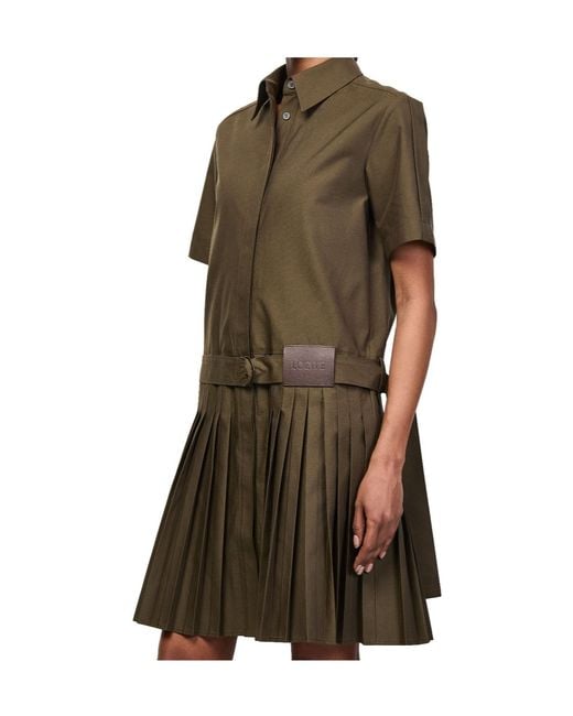 Loewe Green Pleated Cotton And Polyester Dress