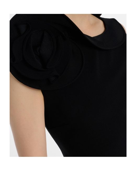 Roland Mouret Black Floral-Appliqué Crêpe Midi Dress