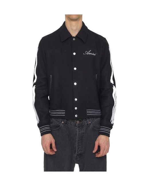 Amiri Black Bones Appliqué Wool-Blend Bomber Jacket for men