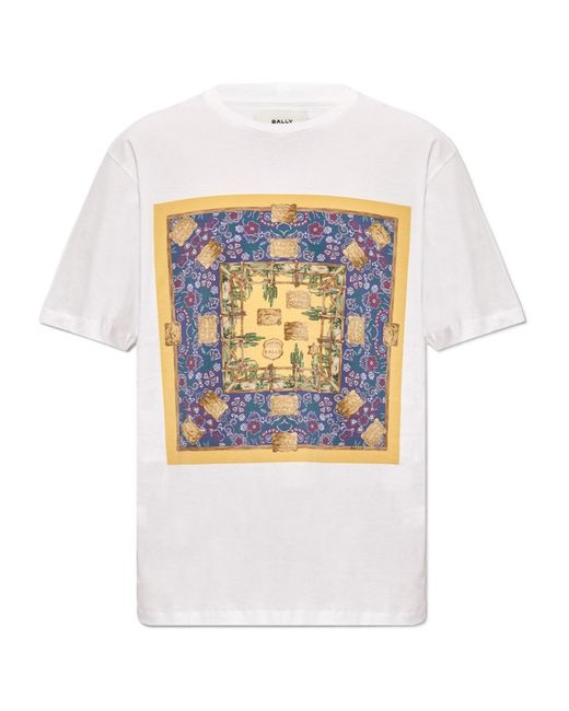 Bally White Graphic Printed Crewneck T-Shirt for men