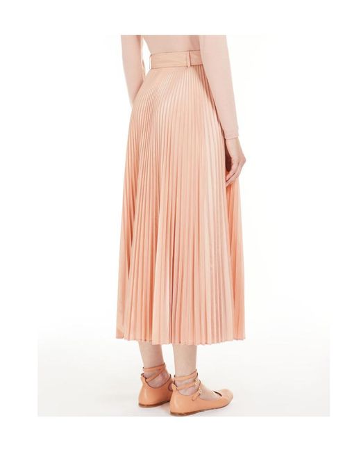 Max Mara Pink Pleated Belted Midi Skirt