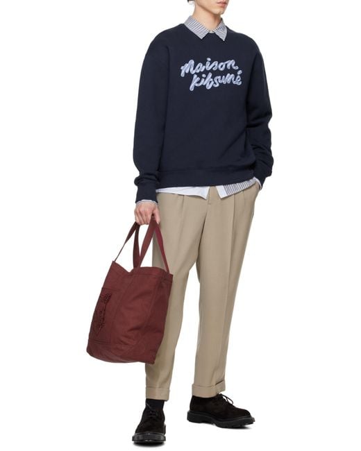 Maison Kitsuné Blue Maison Kitsuné Handwriting Striped Crewneck Sweatshirt for men