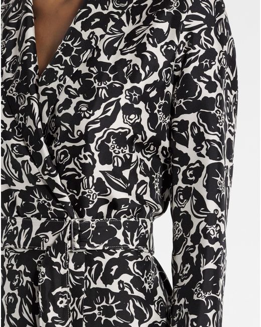 Lanvin White Floral Printed Long-Sleeved Dress