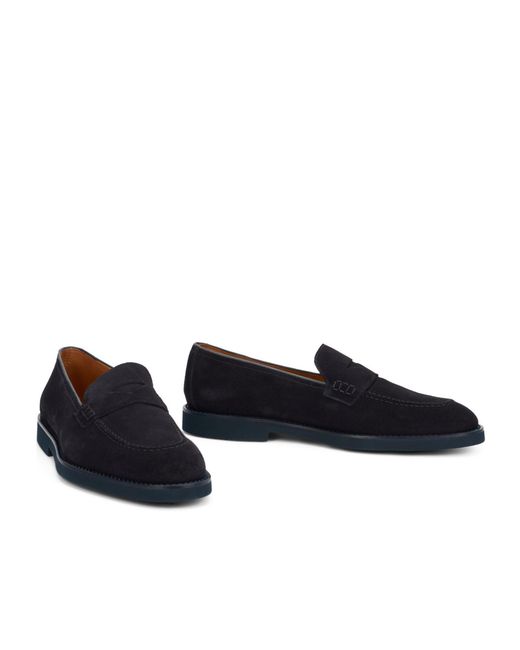 Doucal's Blue Suede Penny Loafers for men
