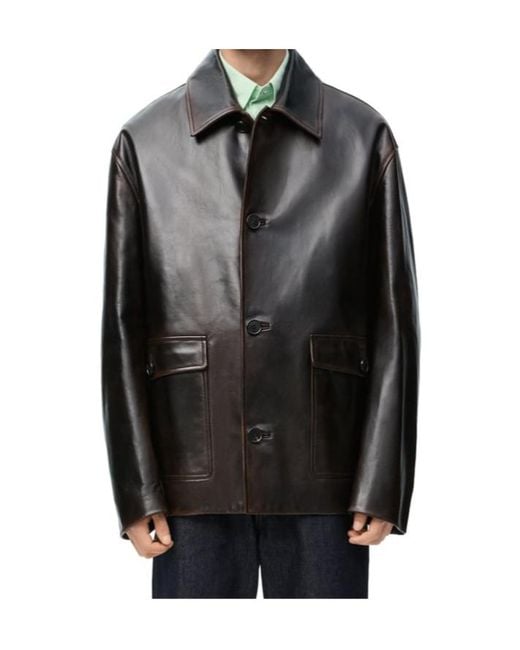 Loewe Black Button Fastened Leather Jacket for men