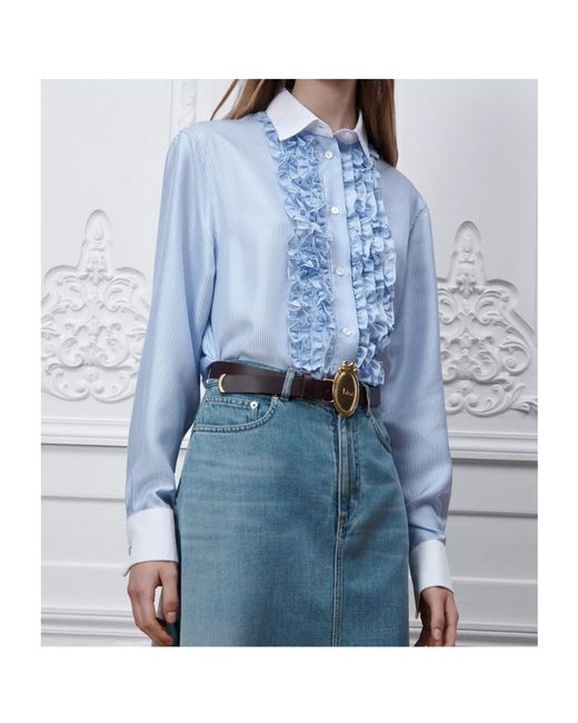 Dior Blue Iviera Blouse With Ruffled Plastron