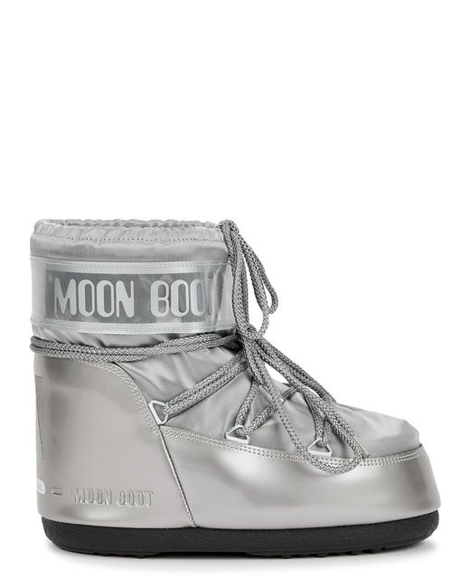 Moon Boot Gray Padded Metallic Satin Snow Boots