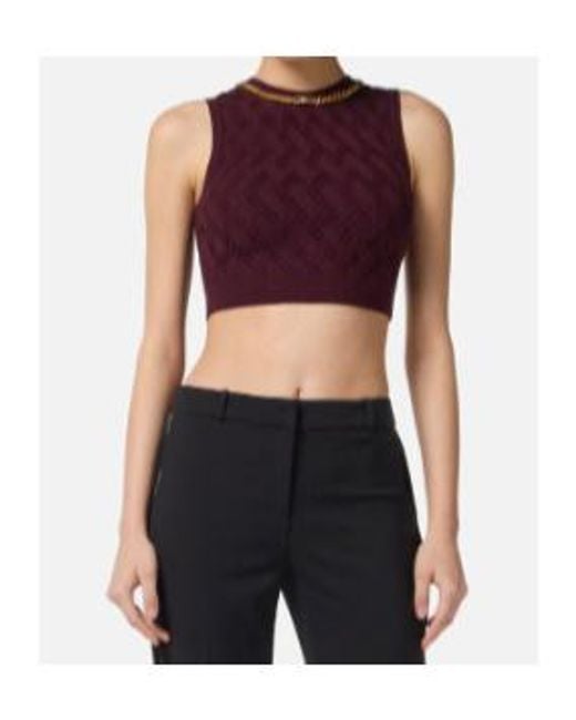 Elisabetta Franchi Purple Diamond Pattern Knitted Top