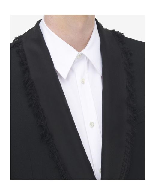 McQueen Black Frayed Lapel Single-Breasted Jacket for men