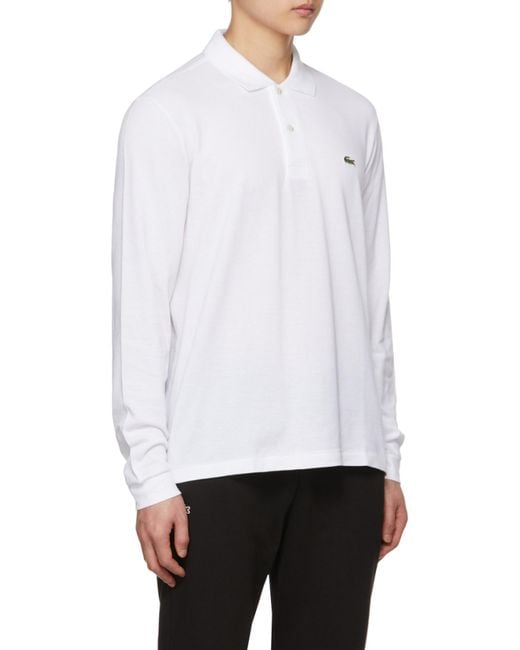 Lacoste White Logo Long-Sleeved Polo Shirt for men