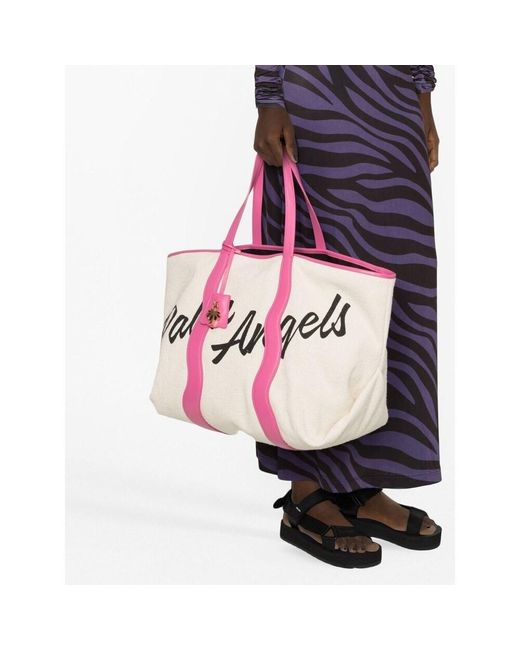 Palm Angels Pink Logo-Print Canvas Tote Bag