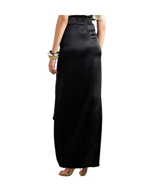 Galvan Black Asymmetric Satin Maxi Skirt