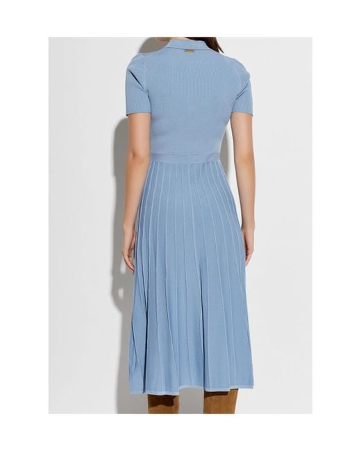 MICHAEL Michael Kors Blue Polo-Collar Ribbed-Knit Midi Dress
