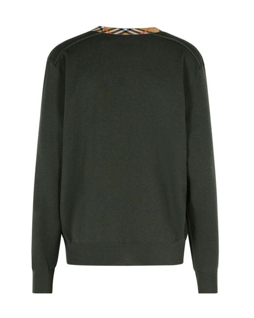 Burberry Green Checked Neck Knitted Jumper for men