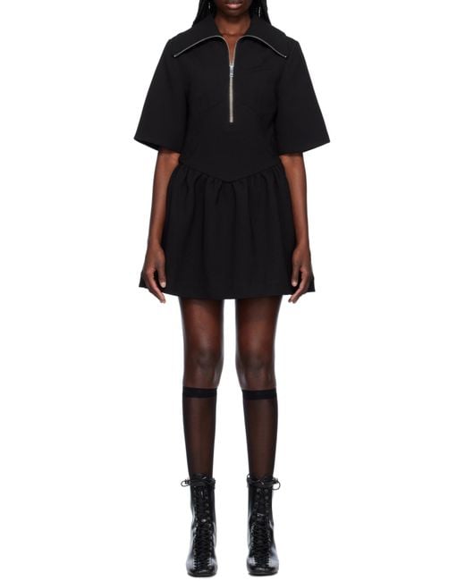 Ganni Black Bonded Crepe Mini Dress