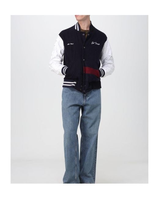 Greg Lauren Blue Slogan-Embroidered Bomber Jacket for men