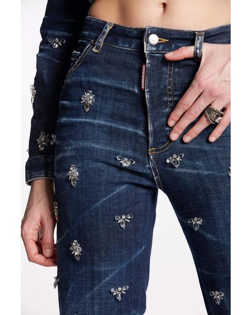 DSquared² Blue High-Waisted Embellished Jeans