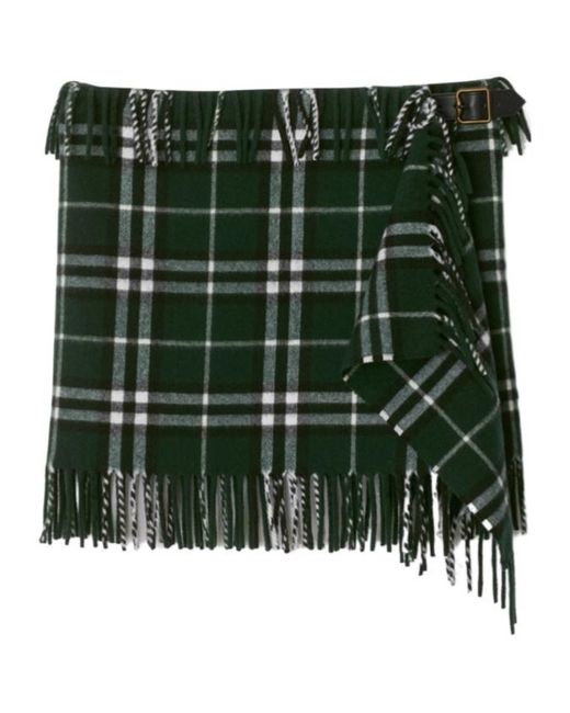 Burberry Green Checked Fringed-Edge Mini Skirt