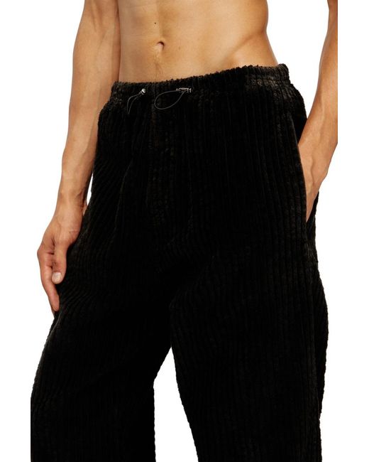 DIESEL Black P-Martial Drawstring Corduroy Trousers for men