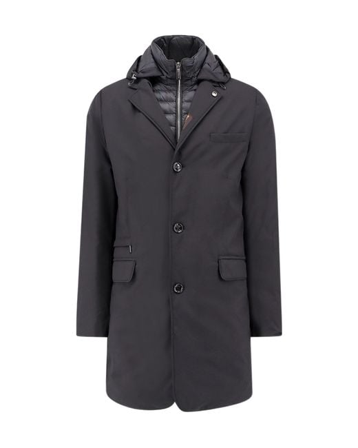 Moorer Gray Straight Hem Hooded Coat for men